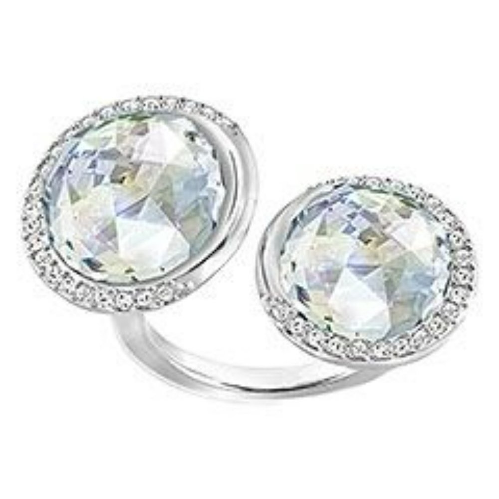 Swarovski Except Double Ring Moonlight Crystal Size 7 BNIB $149 Perfect Gift